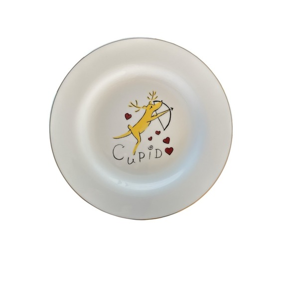 Pottery Barn Reindeer Dessert Plates Set of 4 Comet Cupid Donner Blitzen 2003 - Picture 3 of 8